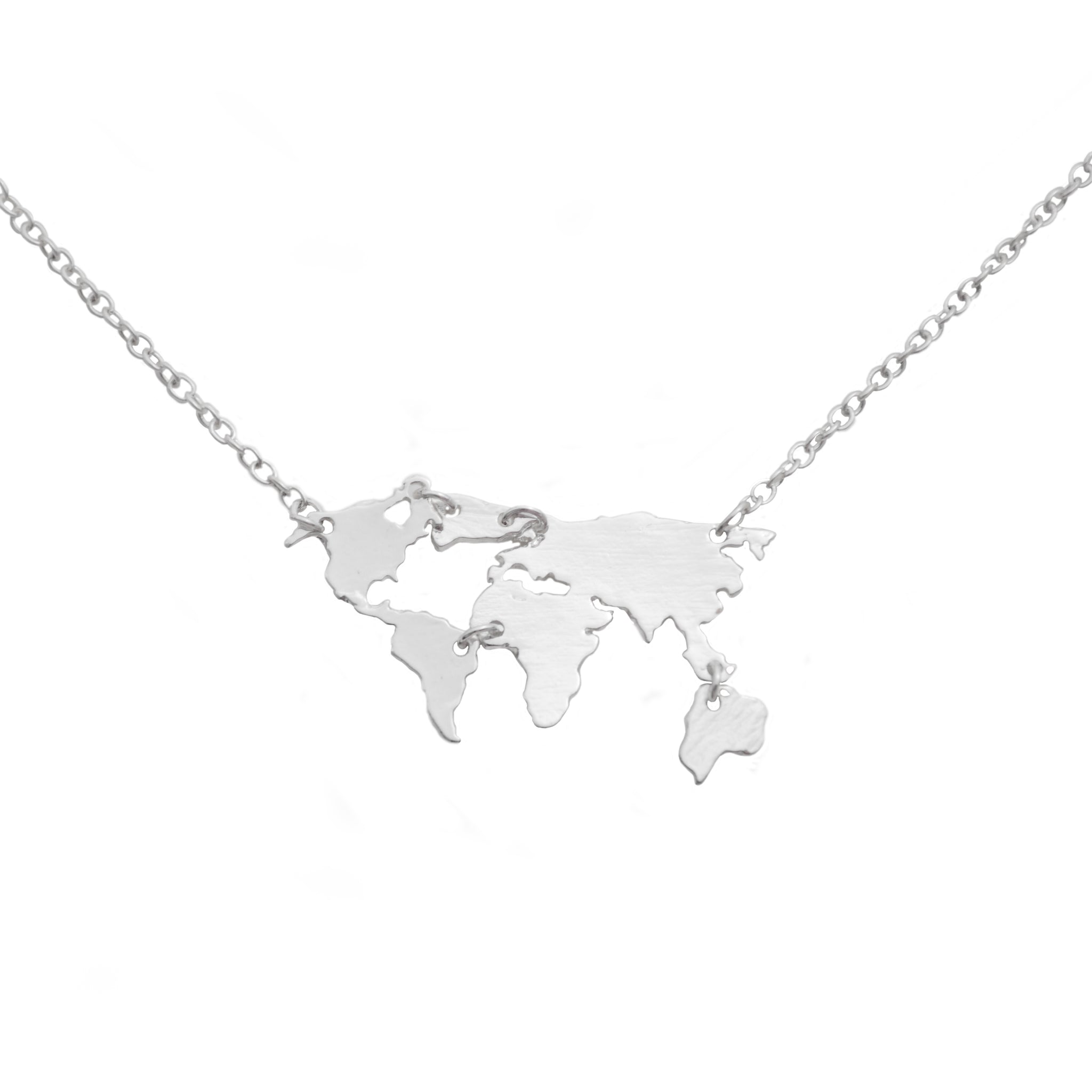 Collar Plateado con el Mapa del Mundo