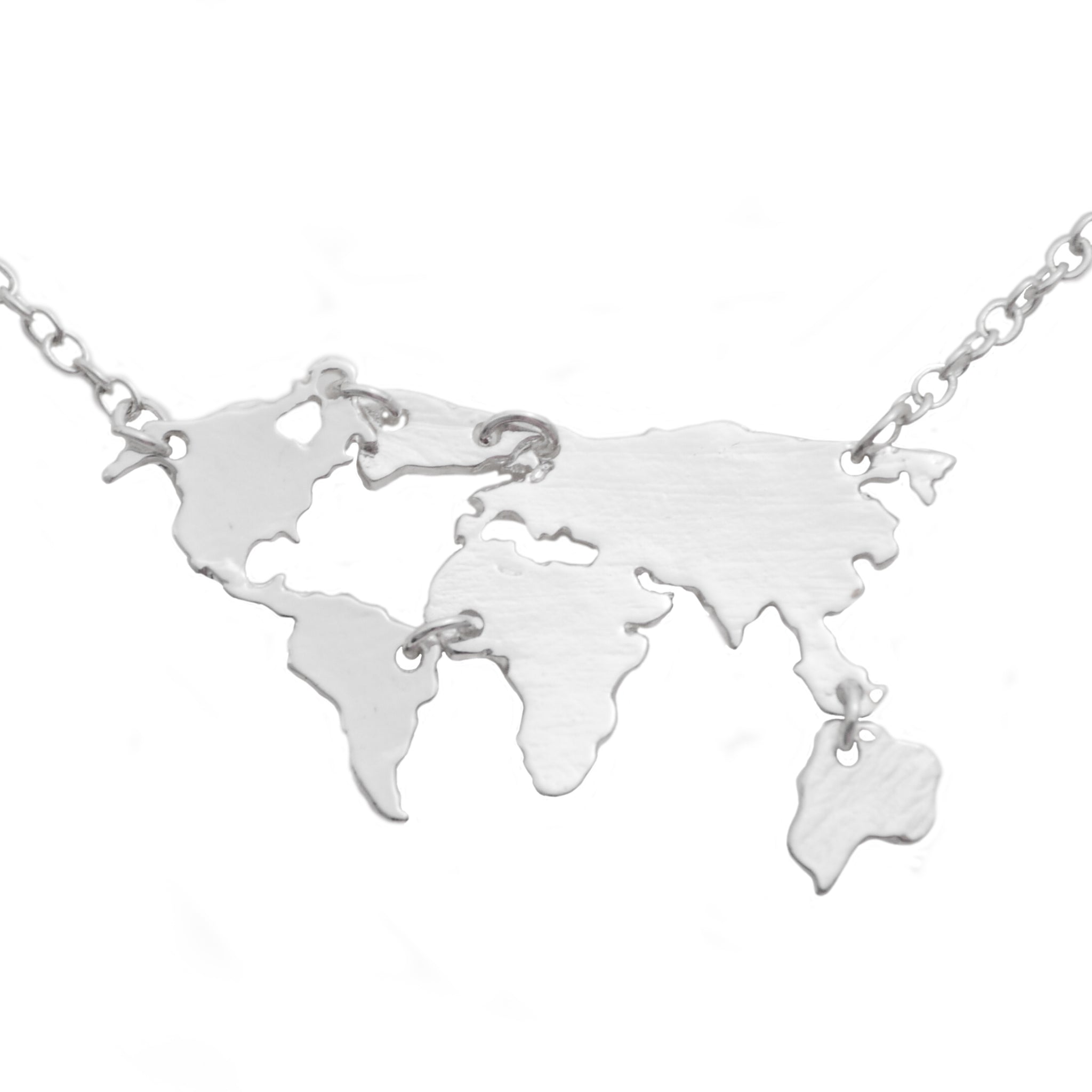 Collar Plateado con el Mapa del Mundo